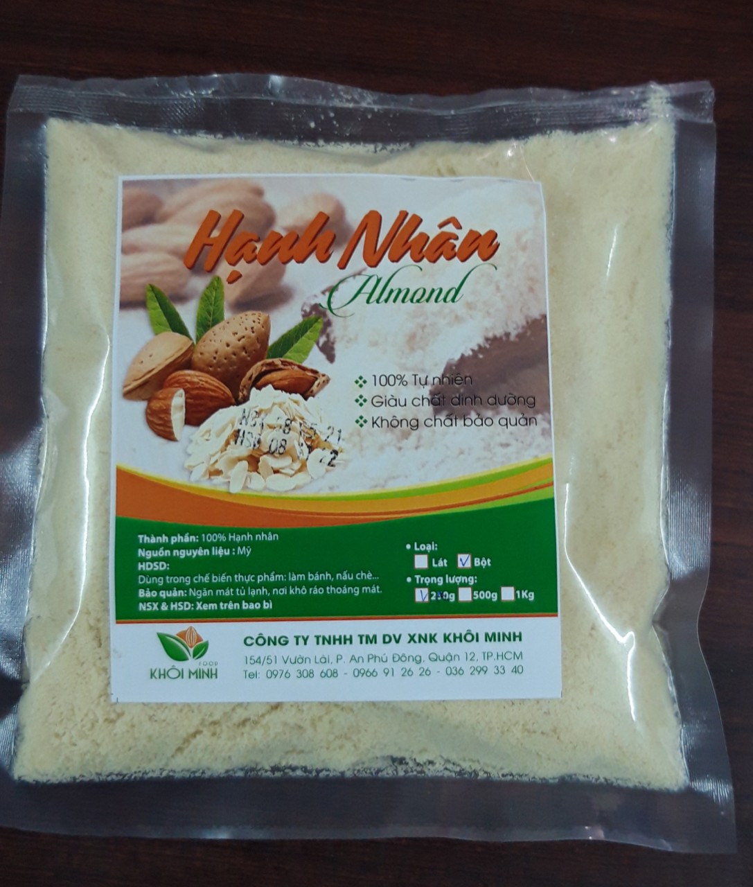 Gói 250gr bột hạnh nhân tươi nhập khẩu mỹ