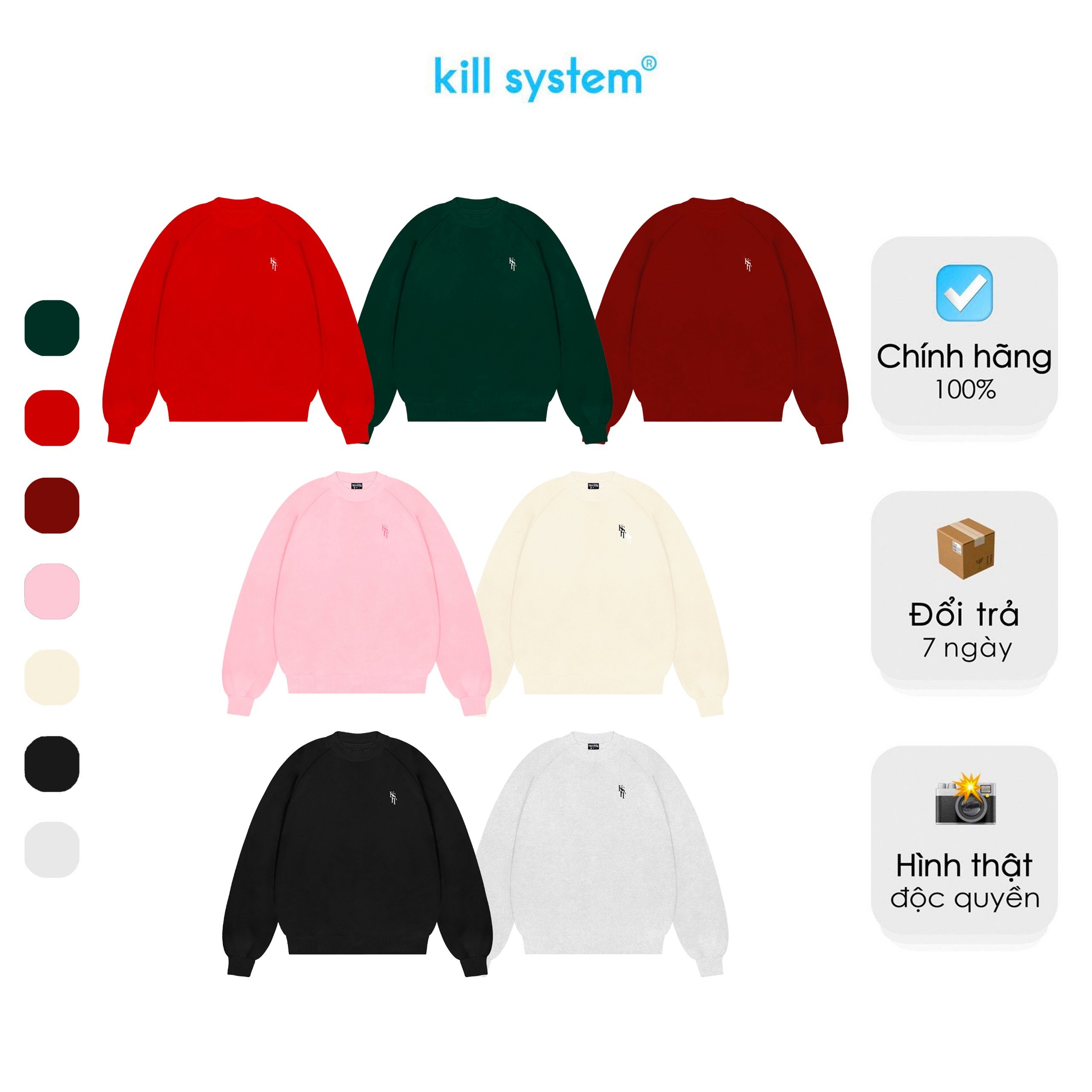 Áo sweater boxy Kill System hình thêu KIST chất vải chân cua