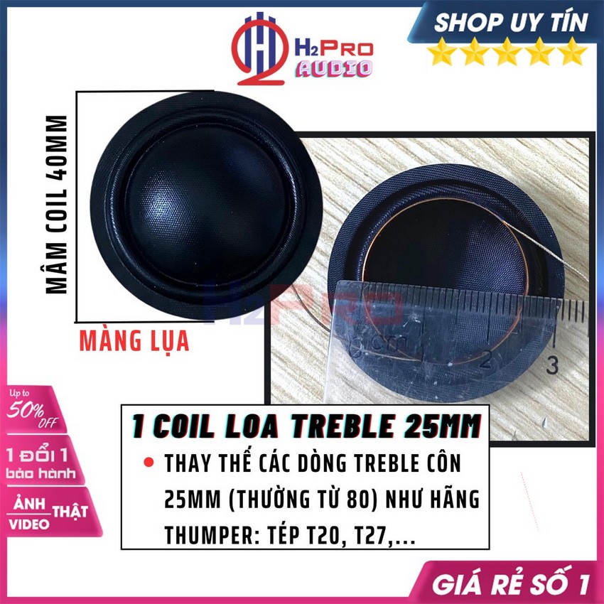 1 Coil Loa Treble 25.5Mm Cao Cấp Côn Đồng, Màng Lụa Cho Tiếng Tép Sáng, Coil Tép 25.5mm Thumper, T20, T27,..-H2Pro Audio
