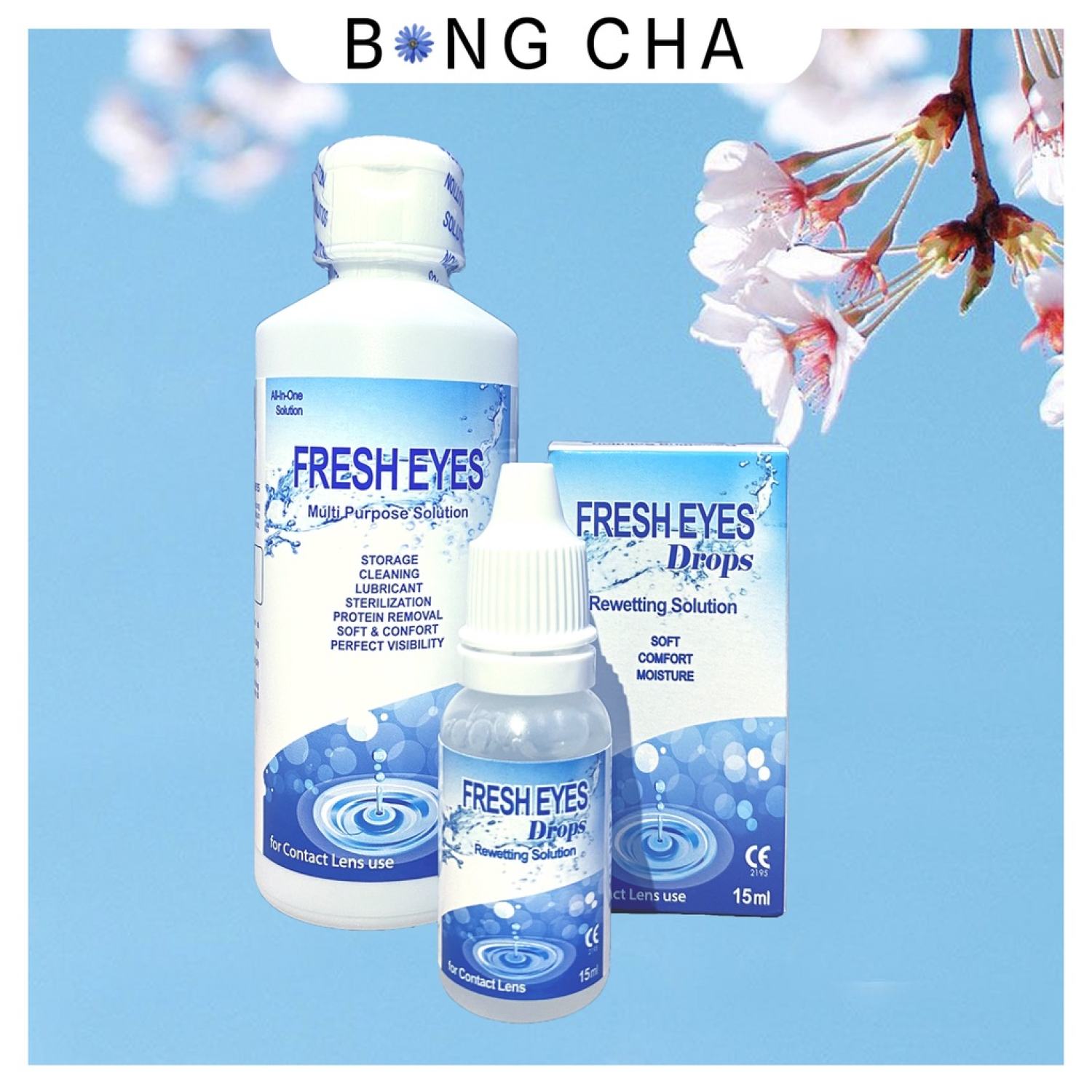 Combo nước ngâm lens và nhỏ mắt fresh eyes hsd 3 tháng