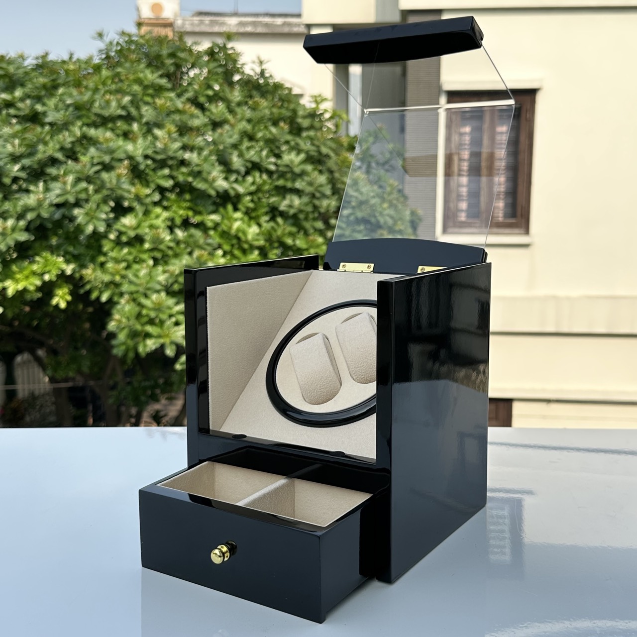 Hộp xoay đồng hồ cơ - Có ngăn kéo để đồng hồ, phụ kiện, nữ trang - Hộp xoay 2 đồng hồ - Hàng sẵn có