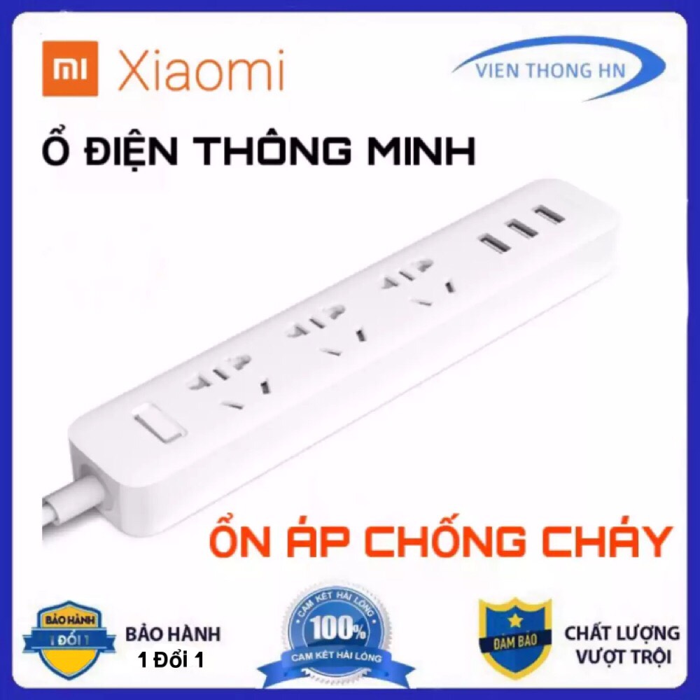 Ổ cắm Xiaomi Mi Power Strip 3 cổng  3 USB - ổ điện thông minh có ổn áp tự ngắt điện chống cháy nổ
