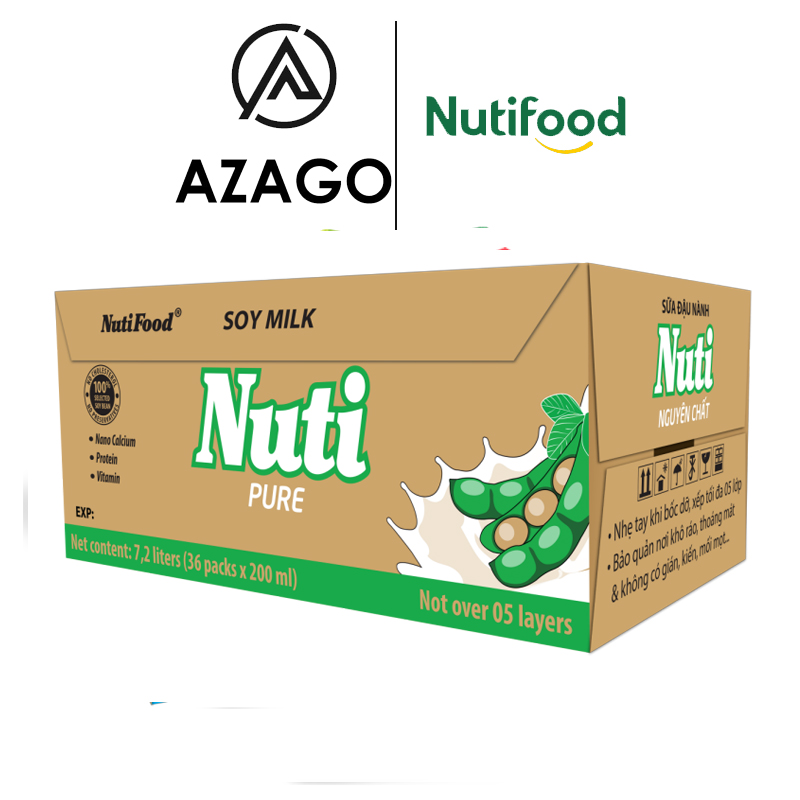 Thùng 36 Bịch Sữa đậu nành Nuti Nguyên Chất Bịch 200ml TU.NSDN01AZ - Thương Hiệu NUTIFOOD - AZAGO
