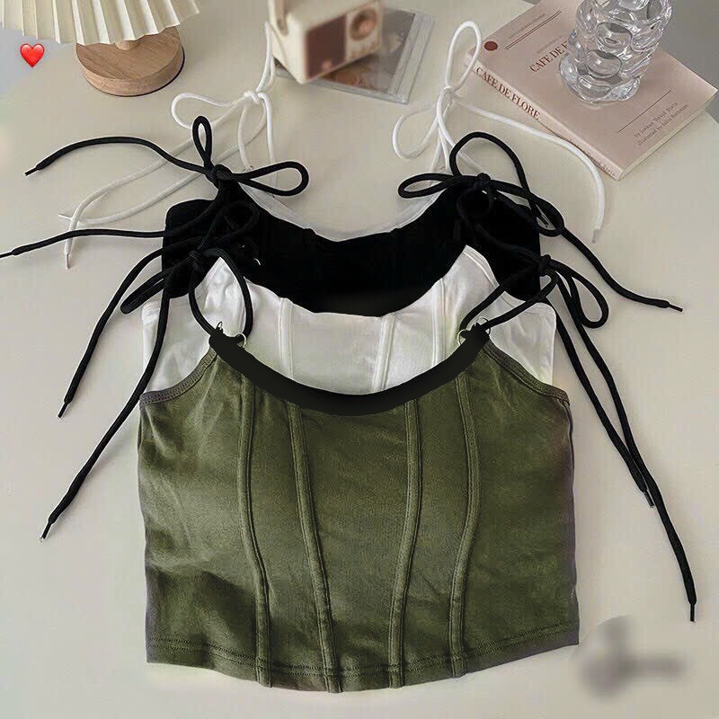 Áo croptop hai dây cột nơ , áo hở eo phong cách gợi cảm L93748375