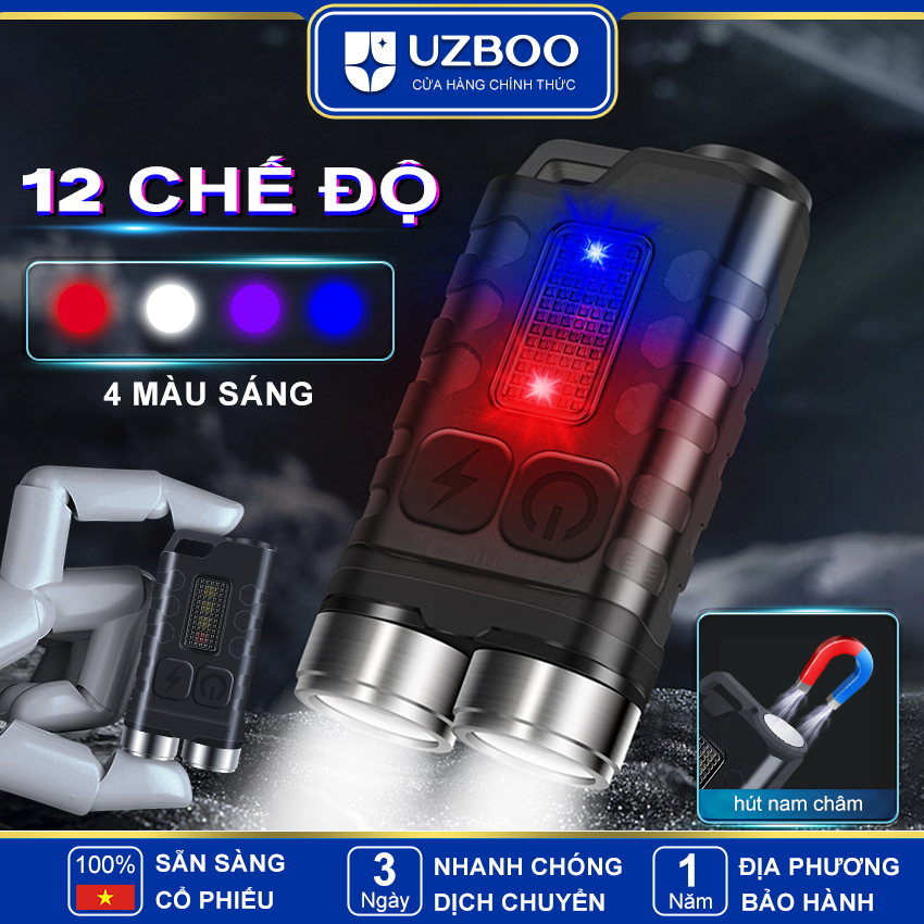 Uzboo đèn pin mini siêu sáng móc khóa đa năng di động đèn móc chìa khóa đa năng đèn led sạc usb đèn bỏ túi chống nước đèn pin edc có kẹp khóa hút từ tính cho trường hợp khẩn cấp ngoài trời