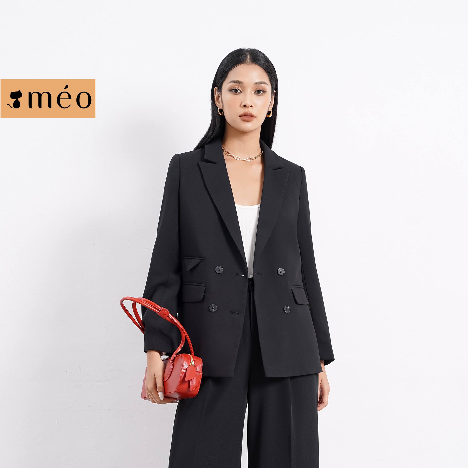 Áo blazer nữ Méo shop dài tay phối túi nắp Blazer Relly