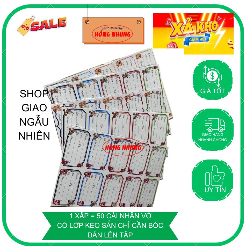 1 xấp 50 miếng nhãn vở dán tập xinh xắn