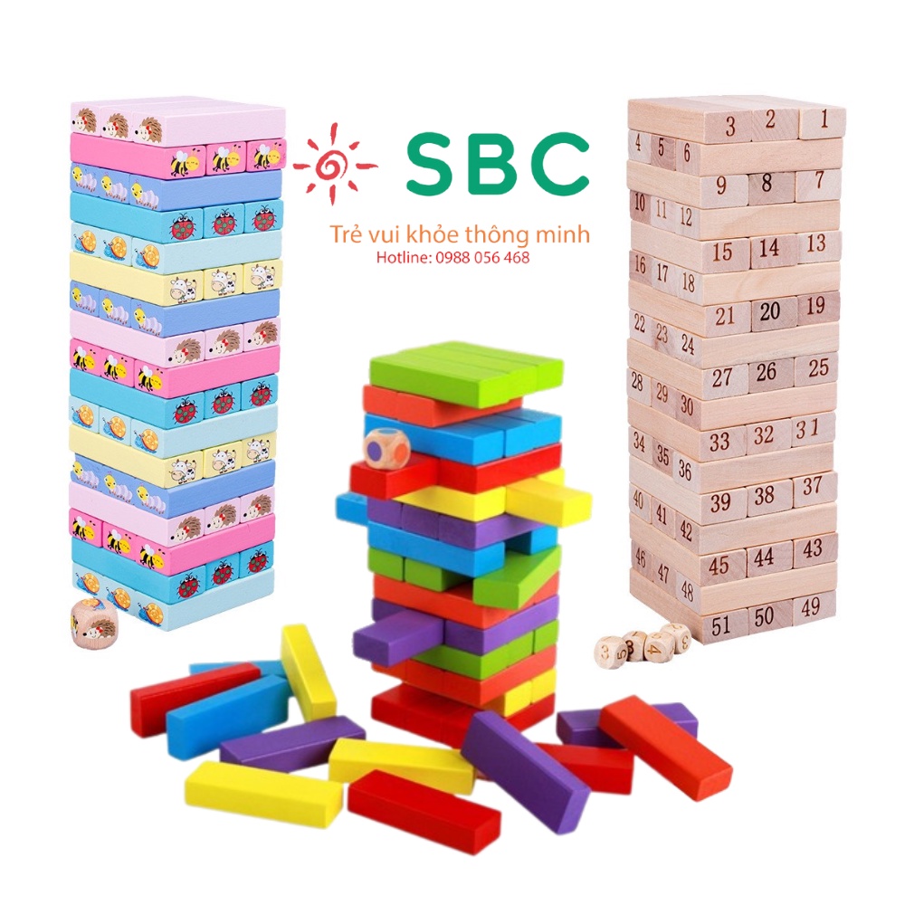 Có hộp - bộ đồ chơi rut gô size lơn 48, 51 và 54 thanh động vật, rút gỗ số, rút gỗ màu