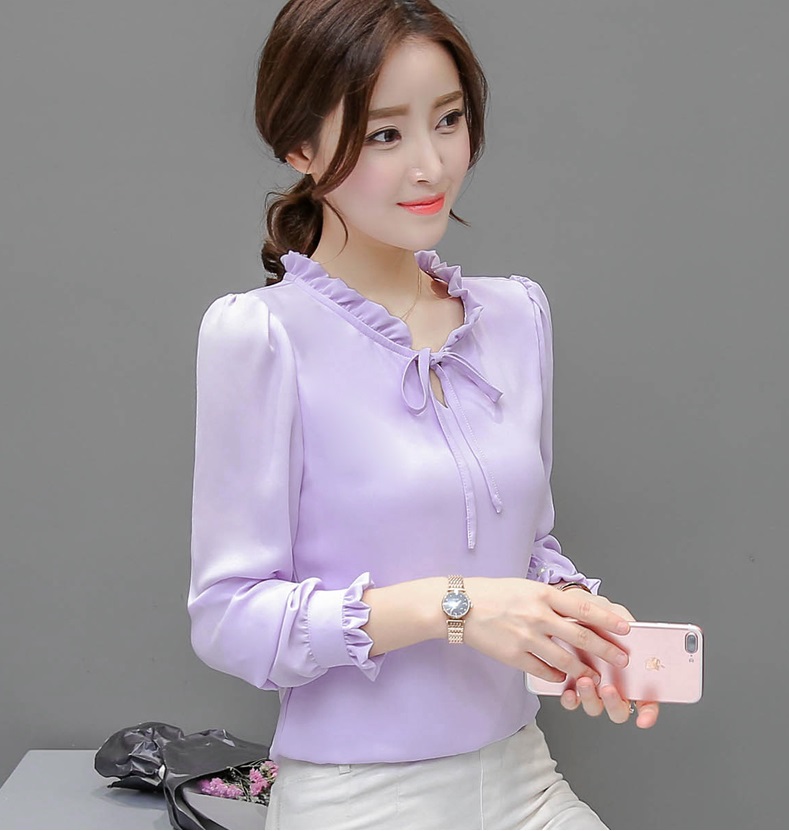 Áo nữ kiểu công sở CỔ BÈO THẮT NƠ TAY DÀI