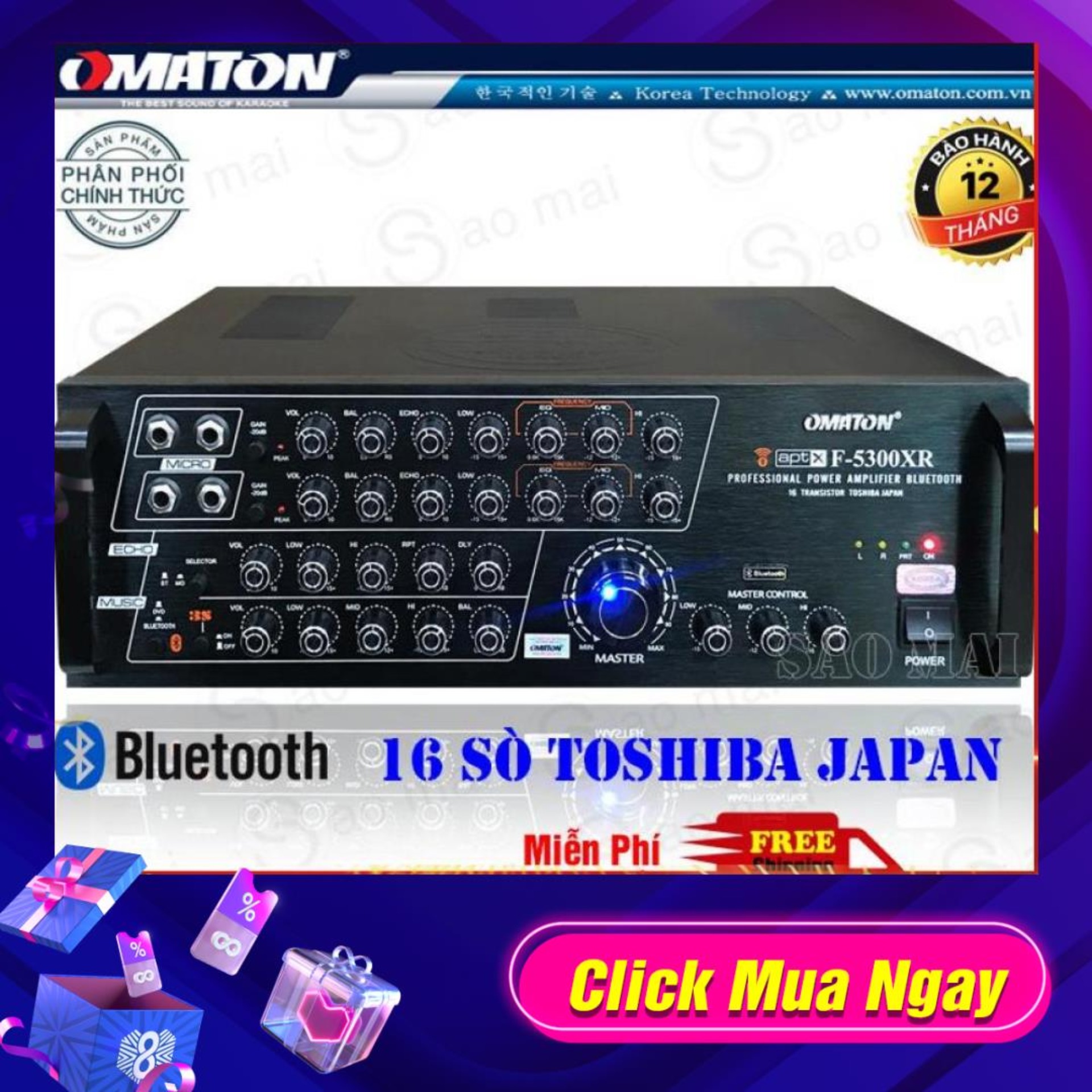 Ampli karaoke bluetooth cao cấp Omaton F-5300XR thiết kế phong cách Hàn Quốc -Bảo hành 12 tháng + Tặng 2 chống lăn Micro