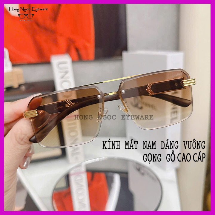 Kính râm vuông cao cấp, kính râm nam gọng gỗ độc đáo