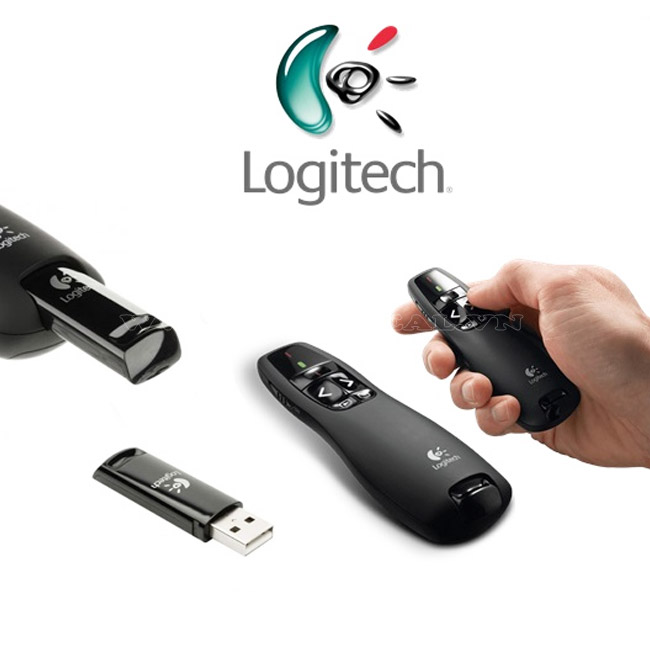 Bút trình chiếu logitech r400 công nghệ không dây 2.4 ghz phạm vi 15m đèn chiếu lasez đỏ cắm sử dụng ngay đầu thu không dây. bút trình chiếu logitech wireless presenter r400
