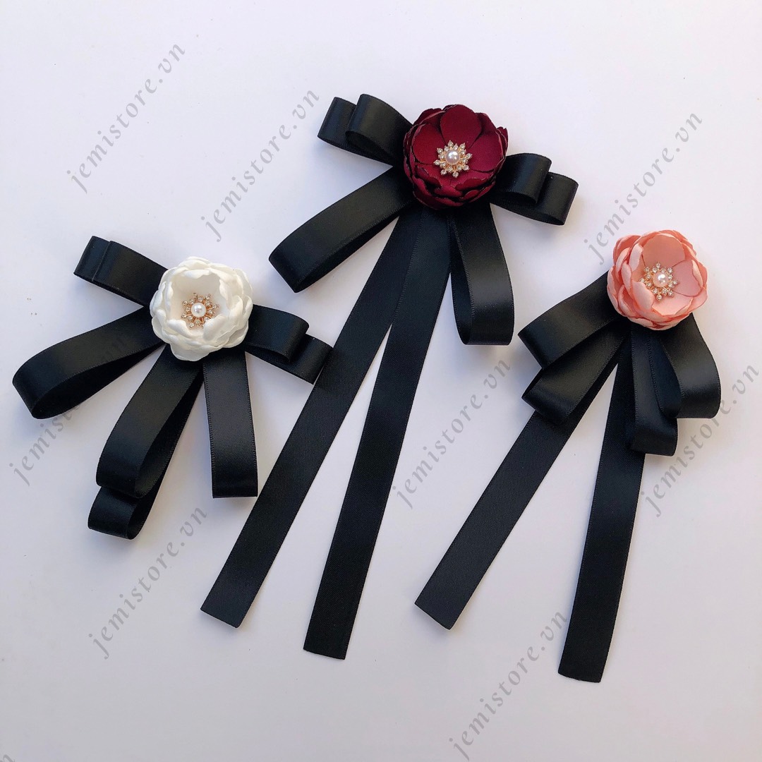 Nơ Cài Áo, Tag cài áo Ruy băng đính hoa vải (hình thật)