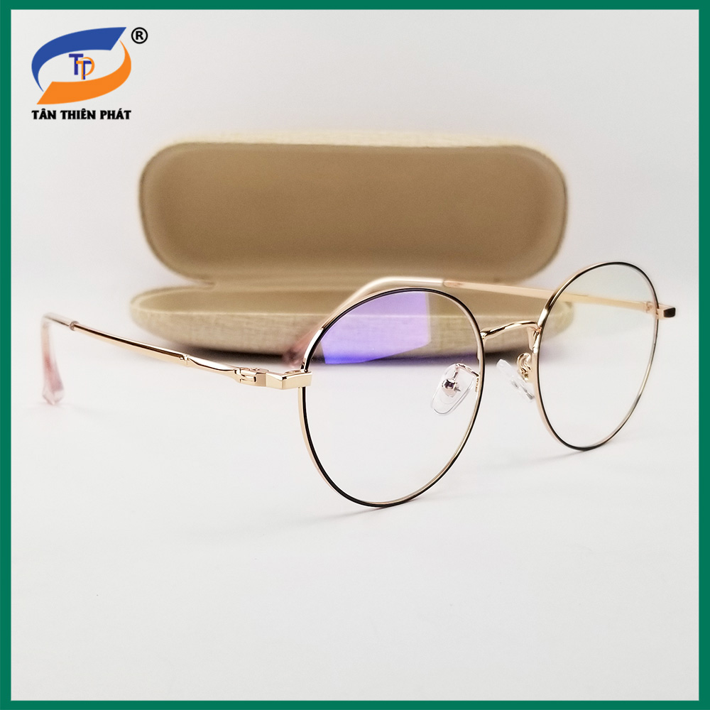 Gọng kính cận nam nữ mắt tròn kim loại màu vàng hồng, đen, bạc 29203. Tròng kính giả cận 0 độ chống ánh sáng xanh, chống nắng và tia UV
