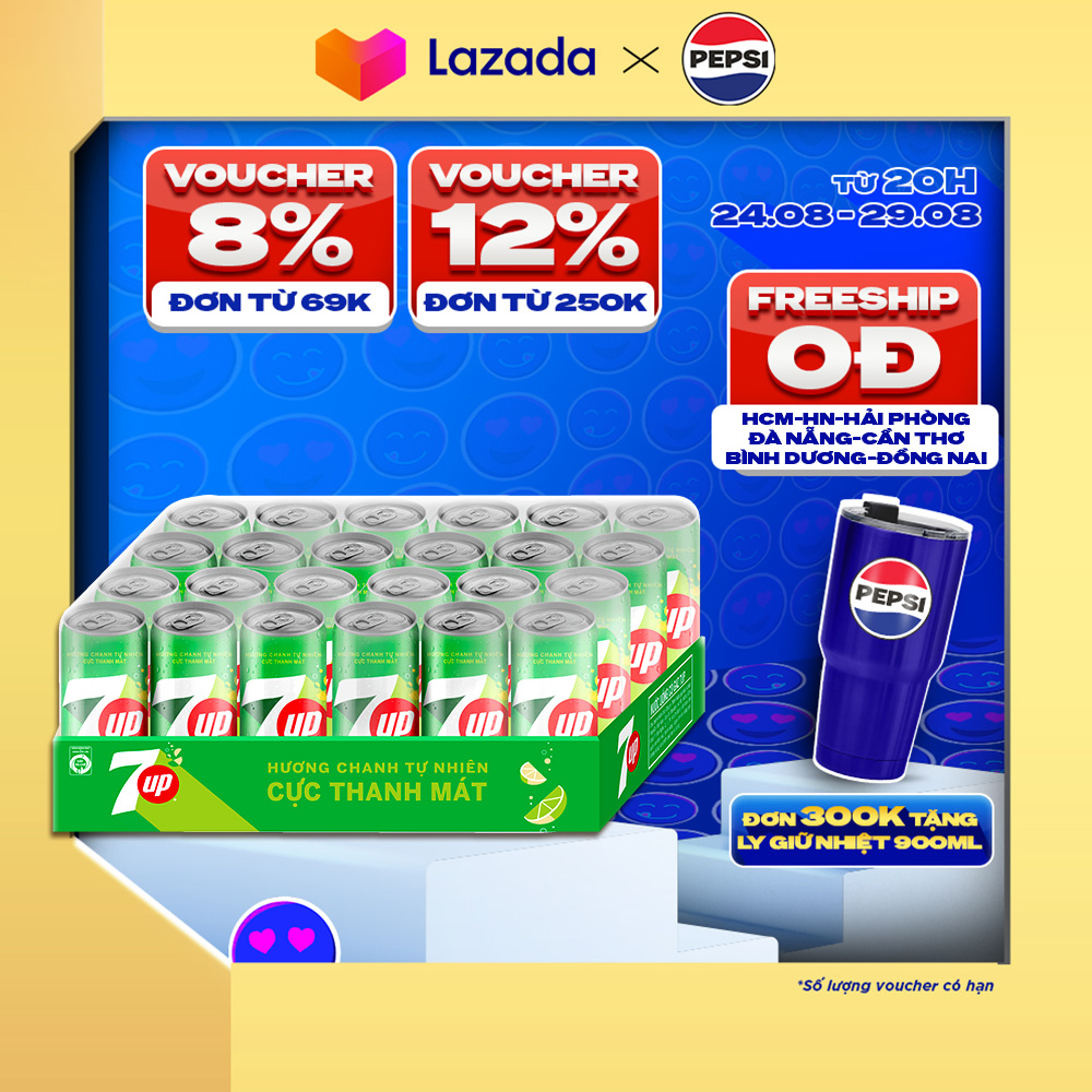 Thùng 24 lon nước ngọt có gaz 7up