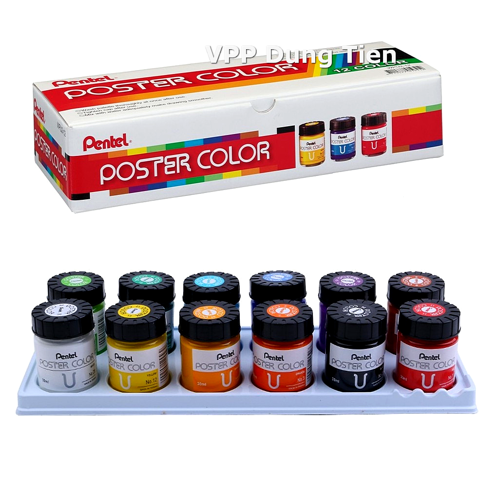 Màu poster color Pentel , bộ 12 màu bột pha sẵn Pentel WPU2-12 CHÍNH HÃNG