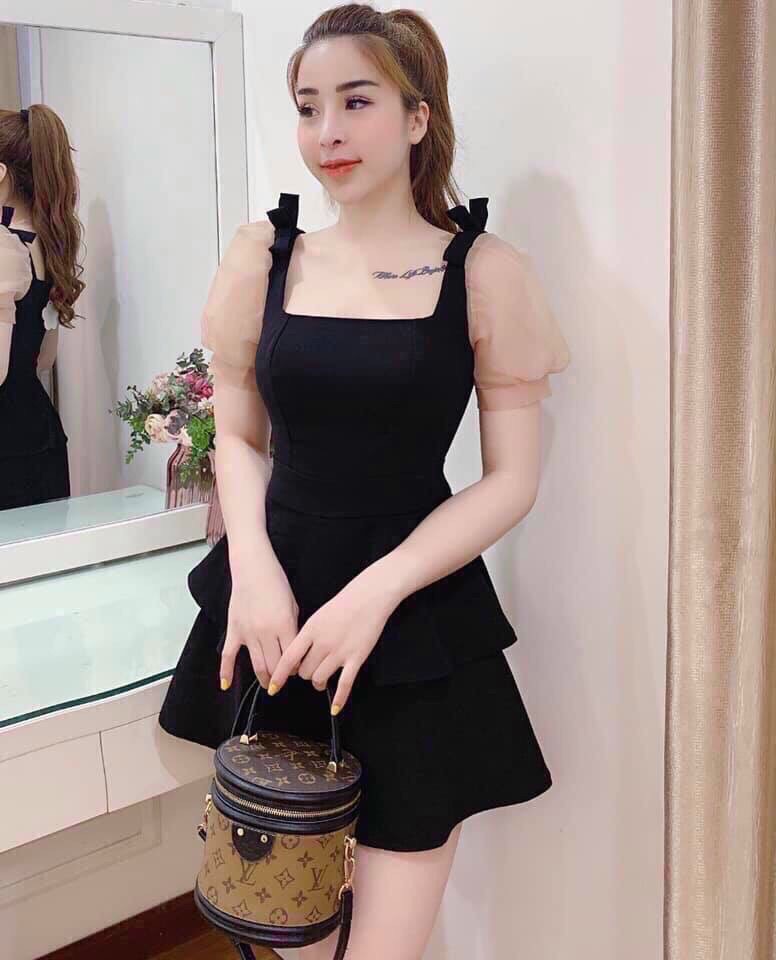 ĐẦM TAY LƯỚI BI KẾT NƠ QUÁ ĐẸP THỜI TRANG NỮ