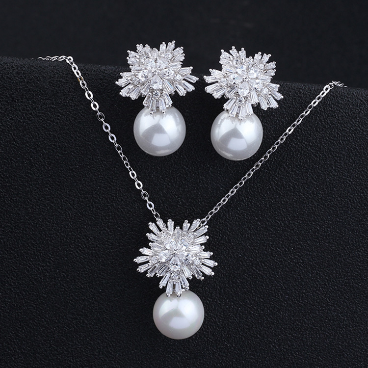 [HCM]Bộ trang sức ngọc trai zircon bông tuyết s925 kim bạc kèm hộp