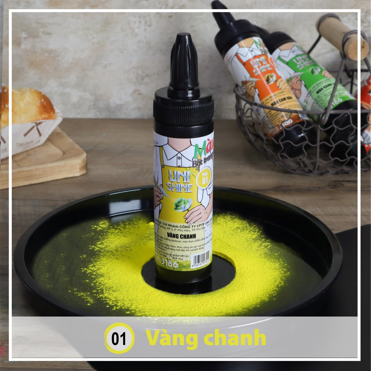 Màu bột phun thực phẩm 45g vàng chanh - ms01 - unicorn color