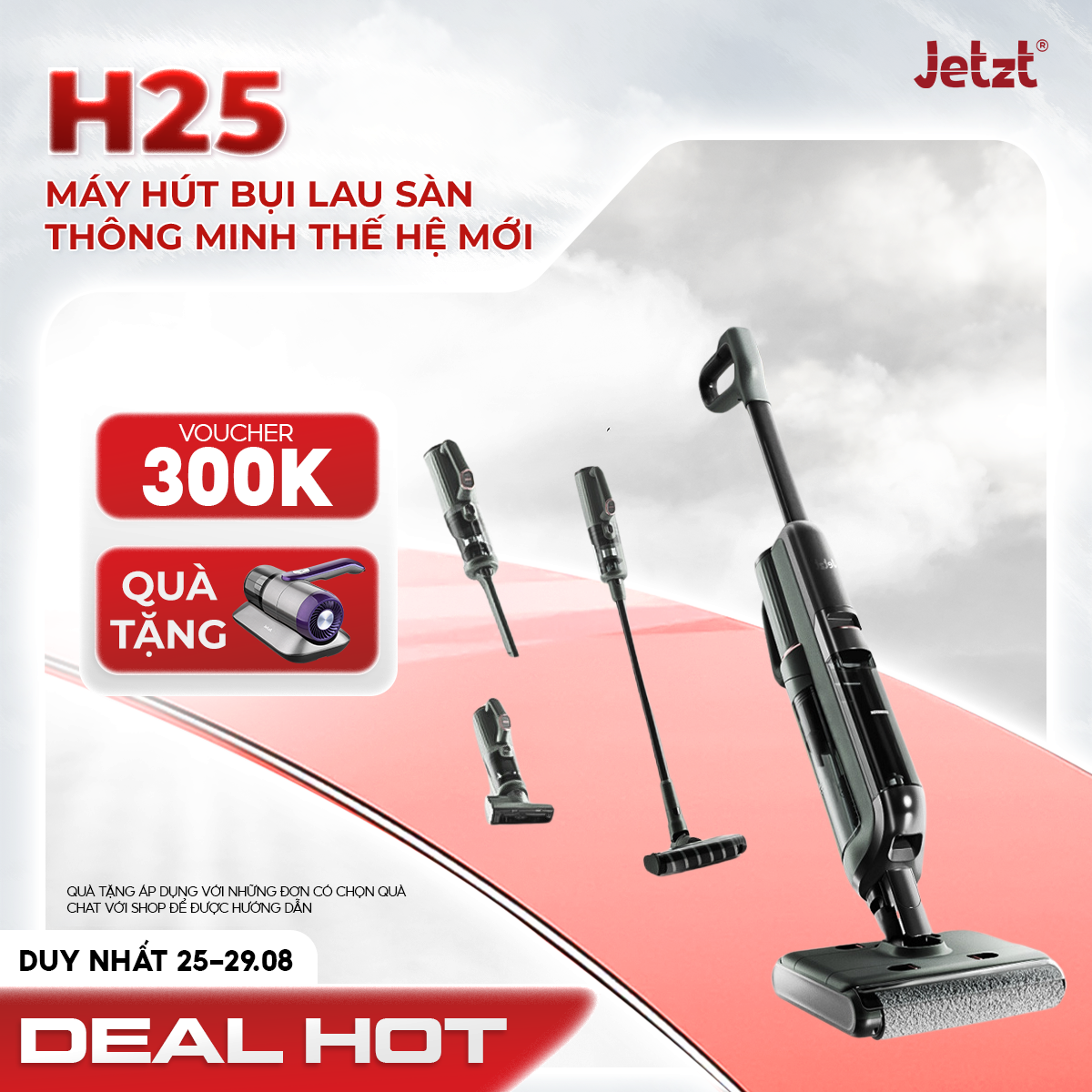 Máy lau sàn hút bụi con lăn đôi đa năng jetzt h25, lực hút mạnh mẽ 20.000pa