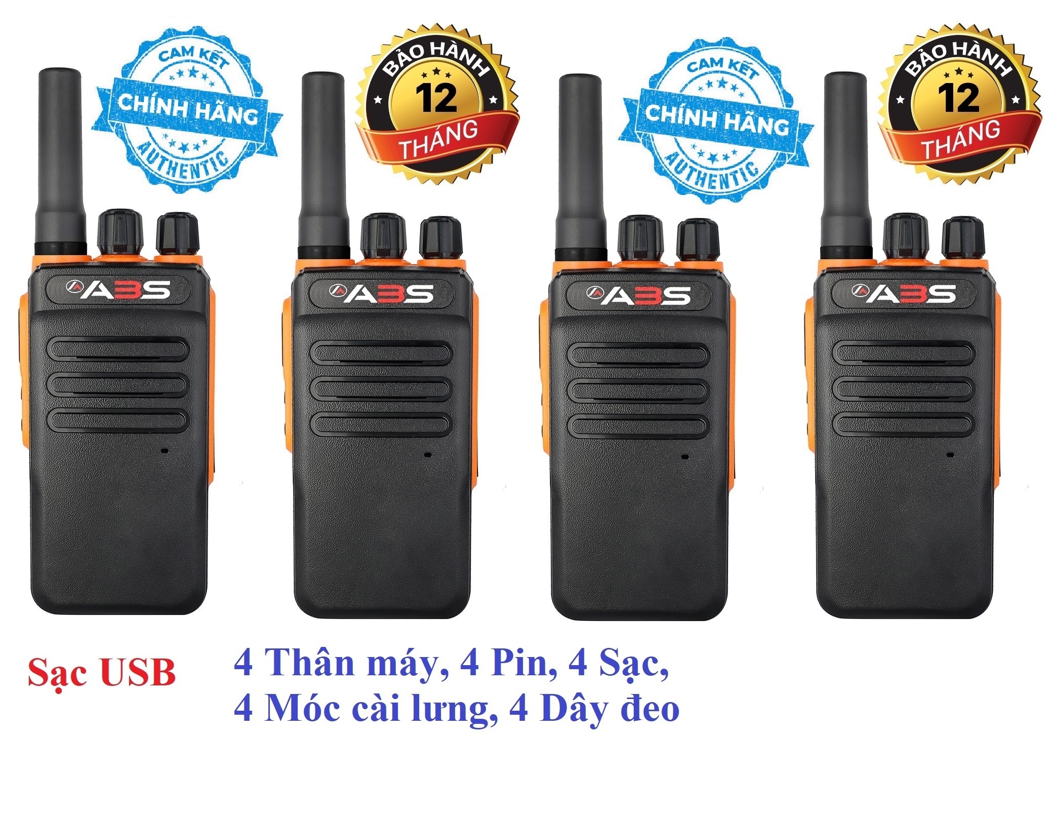 Bộ 4 bộ đàm chính hãng abs gp900s-sạc usb tiện dụng