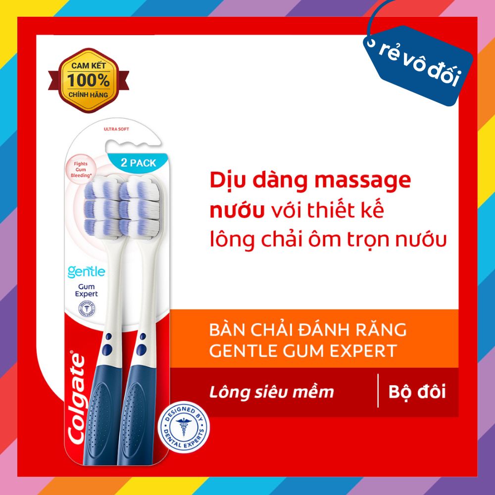 Bộ 2 Bàn chải Colgate Gentle Gum Expert/ Cushion Clean/ Cushion Charcoal lông dày siêu mềm ôm sát và giảm chảy máu nướu