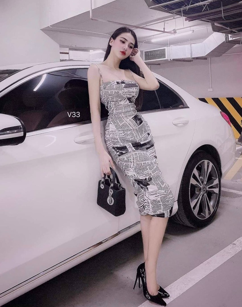 Đầm nữ hai dây ôm body họa tiết chữ in 3d sang chảnh dự tiệc