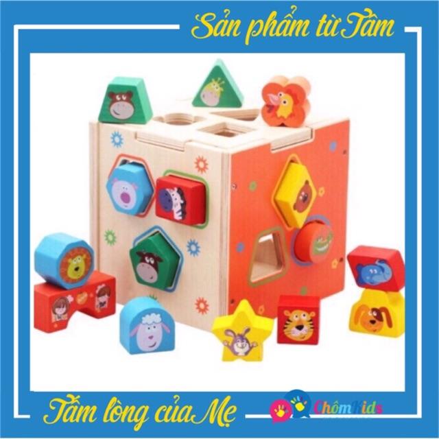 Đồ chơi Gỗ Hộp thả hình khối động vật Kèm Đập Bóng Gỗ ngộ nghĩnh cho bé, Đồ chơi trí tuệ