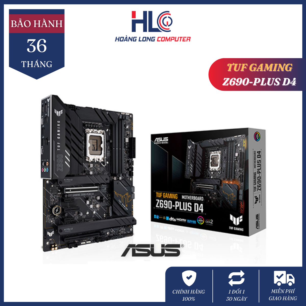 Mainboard asus tuf gaming z690-plus d4 - intel z690, socket 1700, m-atx, 4 khe ram ddr4 - bo mạch chủ pc chính hãng asus mới 100% - bảo hành 36 tháng 1 đổi 1 - hlc gaming