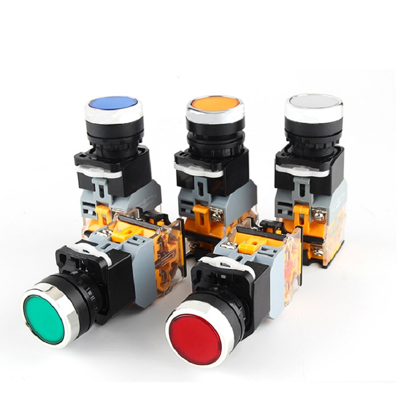 Nút nhấn la 38 phi 22 có đèn / nút nhấn tự giữ đỏ vàng xanh