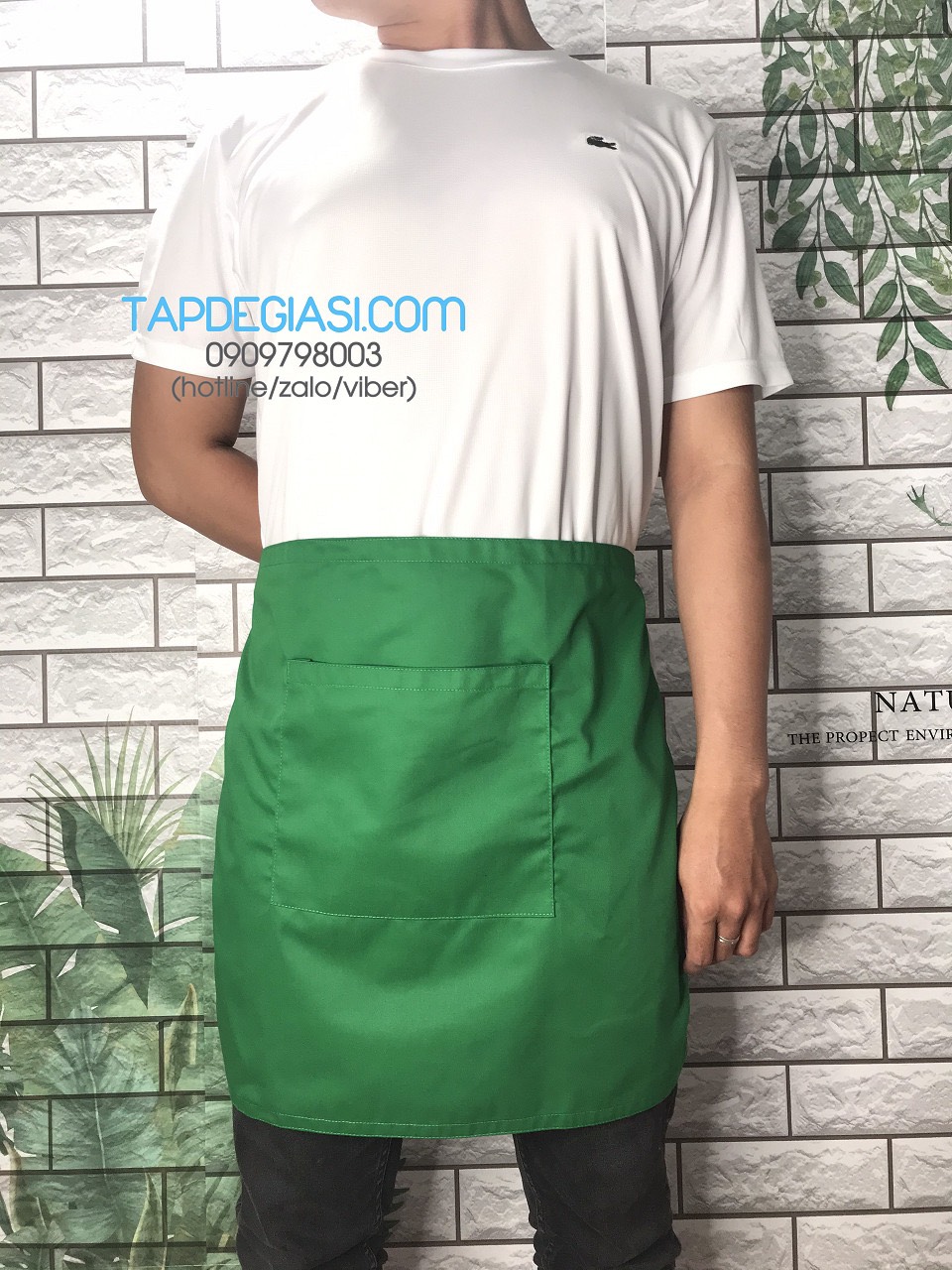 Tạp dề phục vụ ngắn trơn cao cấp màu xanh két