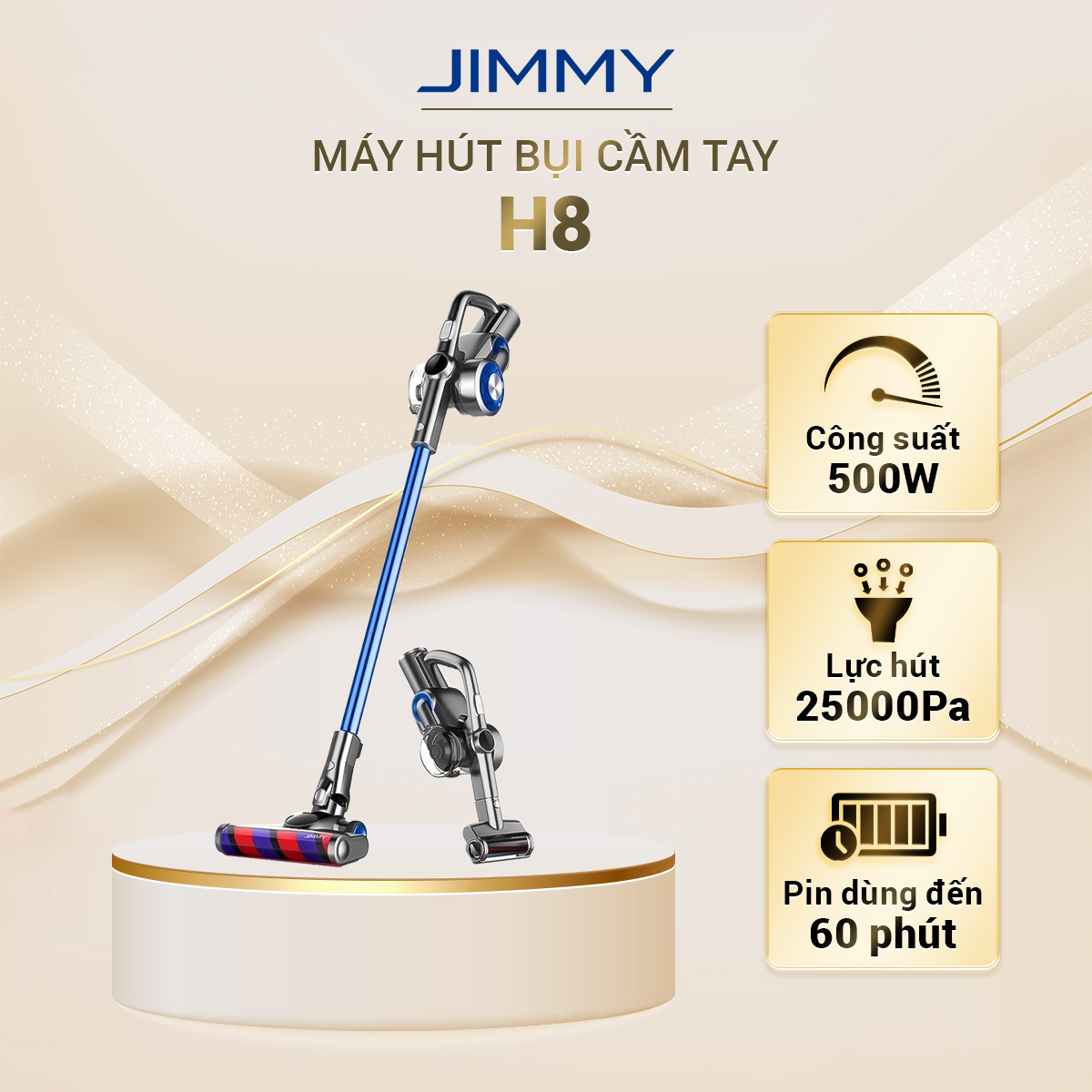 Máy hút bụi không dây cầm tay jimmy h8 lực hút 25000pa - bản quốc tế - bảo hành 12 tháng