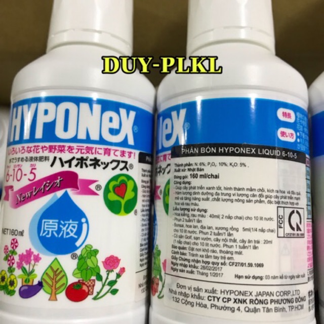 Phân bón lá nhật - hyponex - 6-10-5 - chai 160ml, phân bón chuyên cho xương rồng, npk 6 -10 -5. phân bón nhật.
