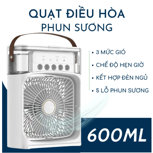 Quạt phun sương điều hòa không khí - quạt điều hòa phun sương mini - quạt làm mát bằng hơi nước để bàn 3 chế độ tích hợp đèn led cổng sạc usb
