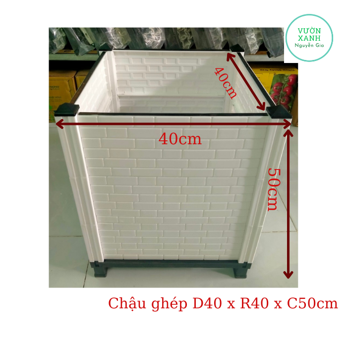 Chậu nhựa lắp ráp trồng cây thông minh D40cm x R40cm x C50cm (chiều cao vách 39cm) trồng cây ăn trái