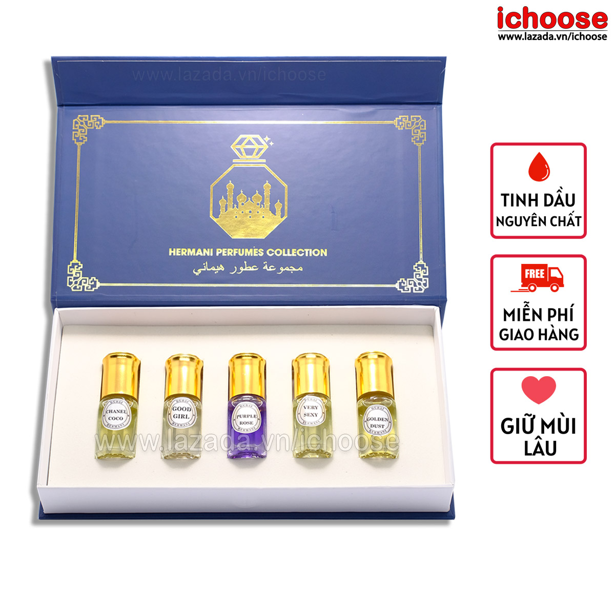 Set 5 chai tinh dầu nước hoa mini dubai chai bi lăn tiện lợi giá rẻ