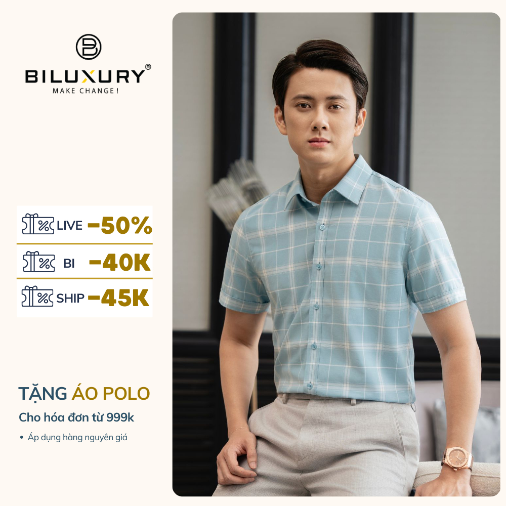 Áo sơ mi ngắn tay thoáng mát, chất liệu ít nhăn 7smcc003xng biluxury