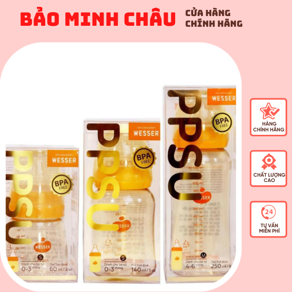 Bình sữa pp / ppsu wesser cổ rộng 180ml/260ml/bình