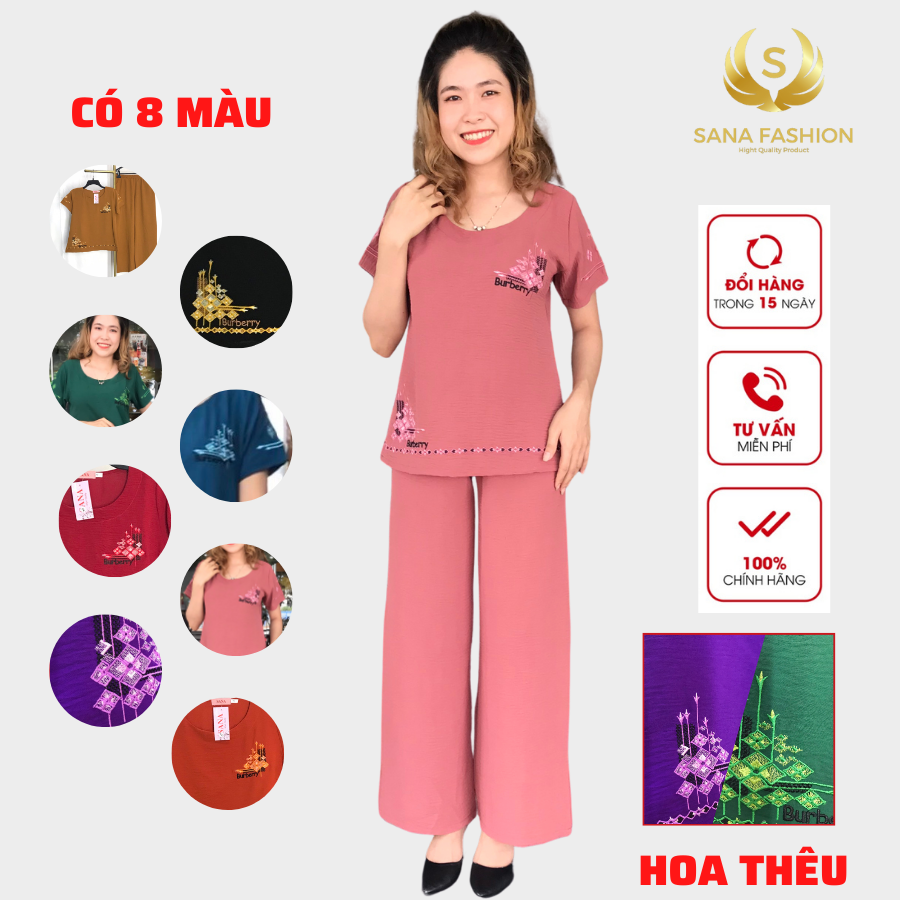 ĐỒ BỘ MẶC NHÀ CHO MẸ ĐỒ BỘ TRUNG NIÊN SANG TRỌNG CHẤT ĐŨI DÀI ỐNG RỘNG THÊU HOA .BR