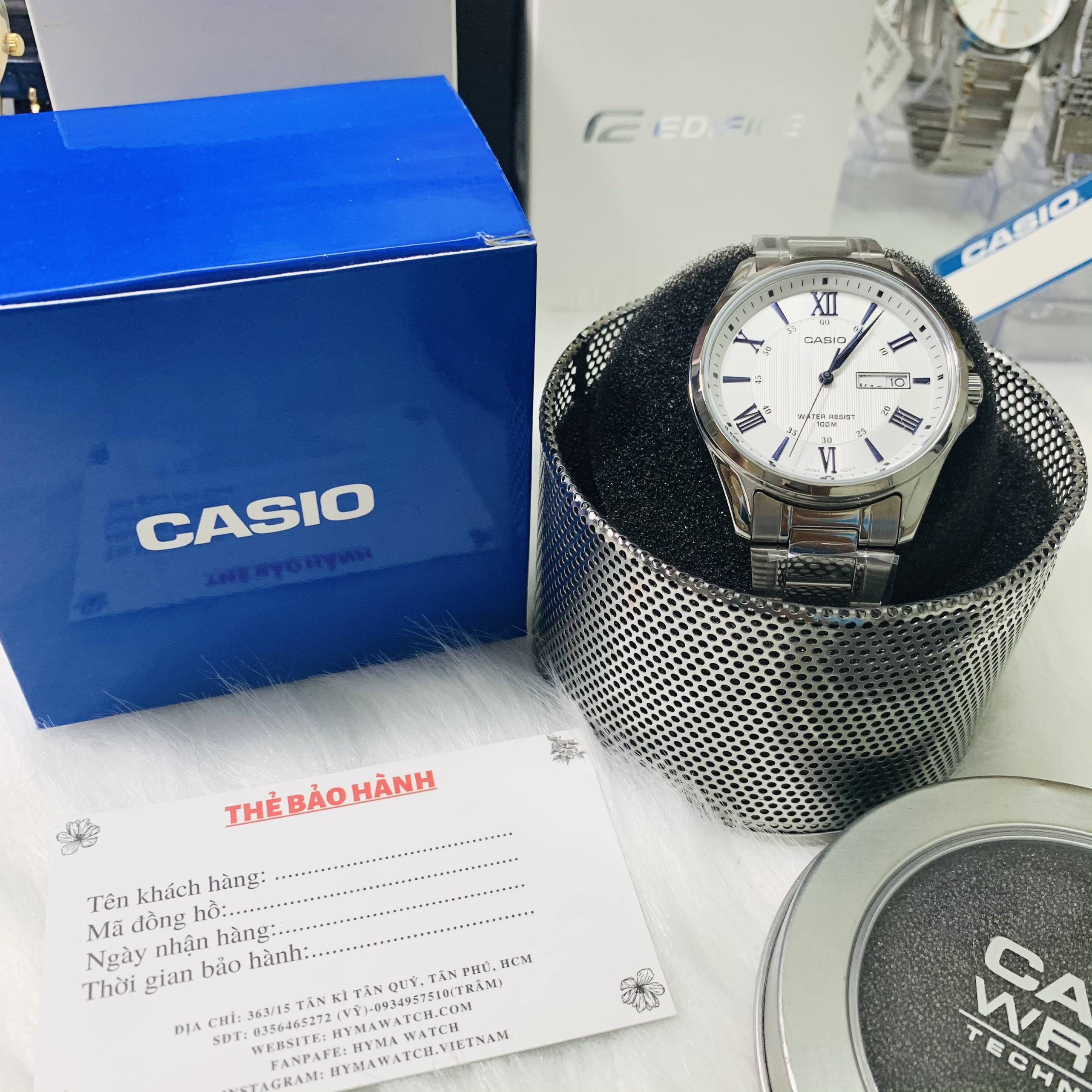 Hộp giấy xanh đựng đồng hồ Casio Hyma watch