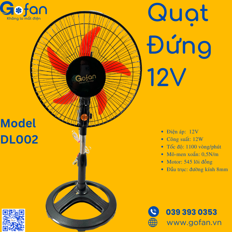 Quạt đứng lỡ kẹp bình ắc quy 12v b3 dc-gofan-motor 12v -545 100% lõi đồng-công suất 15w-hàng có sẵn hcm
