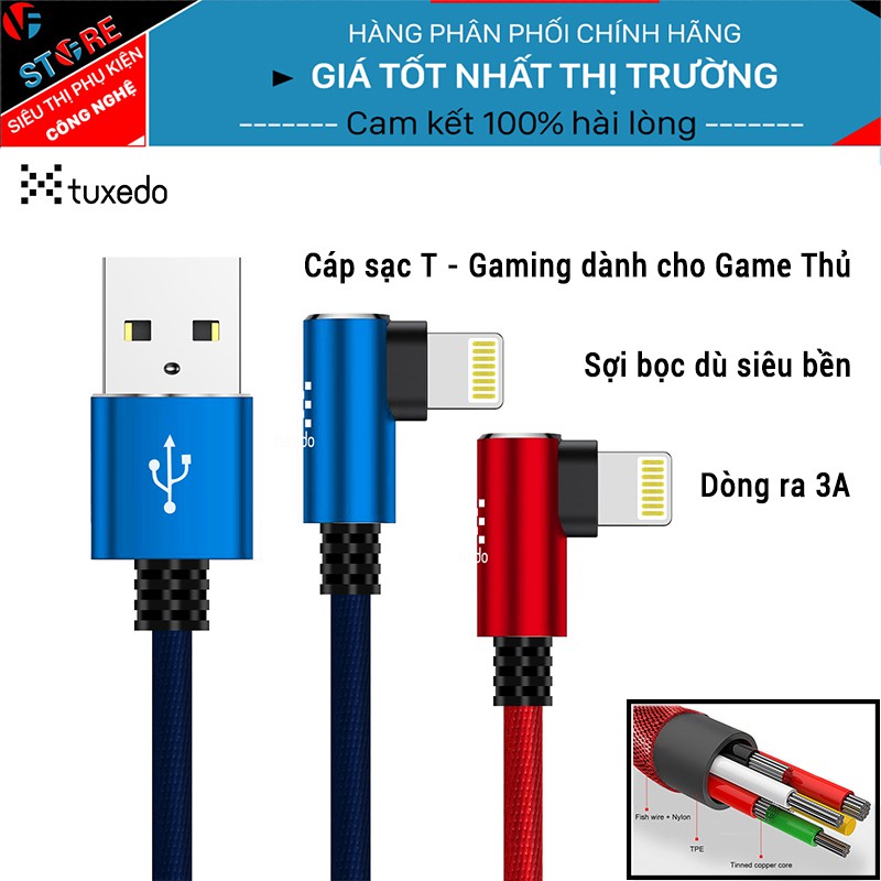 Cáp sạc nhanh iPhone/ iPad cho Game Thủ Tuxedo T - Gaming bọc dù siêu bền