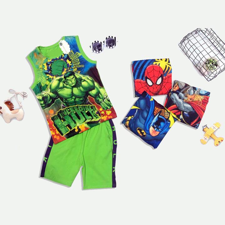 [HCM]Bộ quần áo siêu nhân bé trai in 3D Hulk sát nách