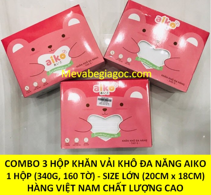 (FREESHIP ĐẾN 50k) (CAM KẾT HÀNG CTY AIKO) COMBO 3 HỘP KHĂN VẢI KHÔ ĐA NĂNG AIKO (340G, 160 TỜ / HỘP) - SIZE LỚN (20CM x 18CM) NAM3
