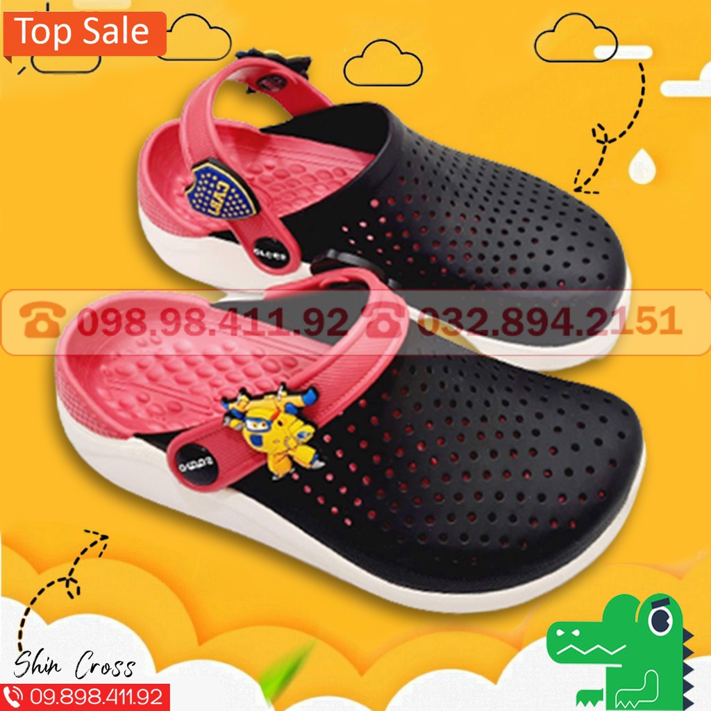 Dép Cross Cho Bé SUCLITKID Tặng 6 Sticker Dép Quai Ngang Bít Đầu Lỗ Thoáng Khí Đế Bằng Răng Cưa Khủng Long Chống Trơn Đi Ngoài Hàng Ngày