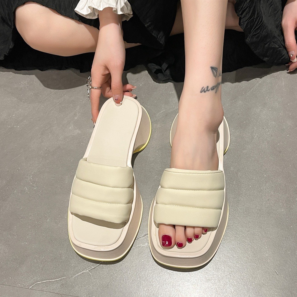 Dép bánh mỳ nữ quai phồng đế cao 5cm thời trang hottrend 2023