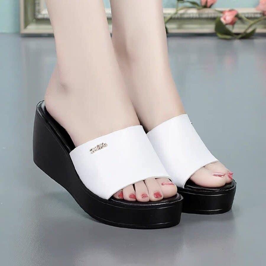 Dép xuồng quai da phối chữ 5p cao cấp