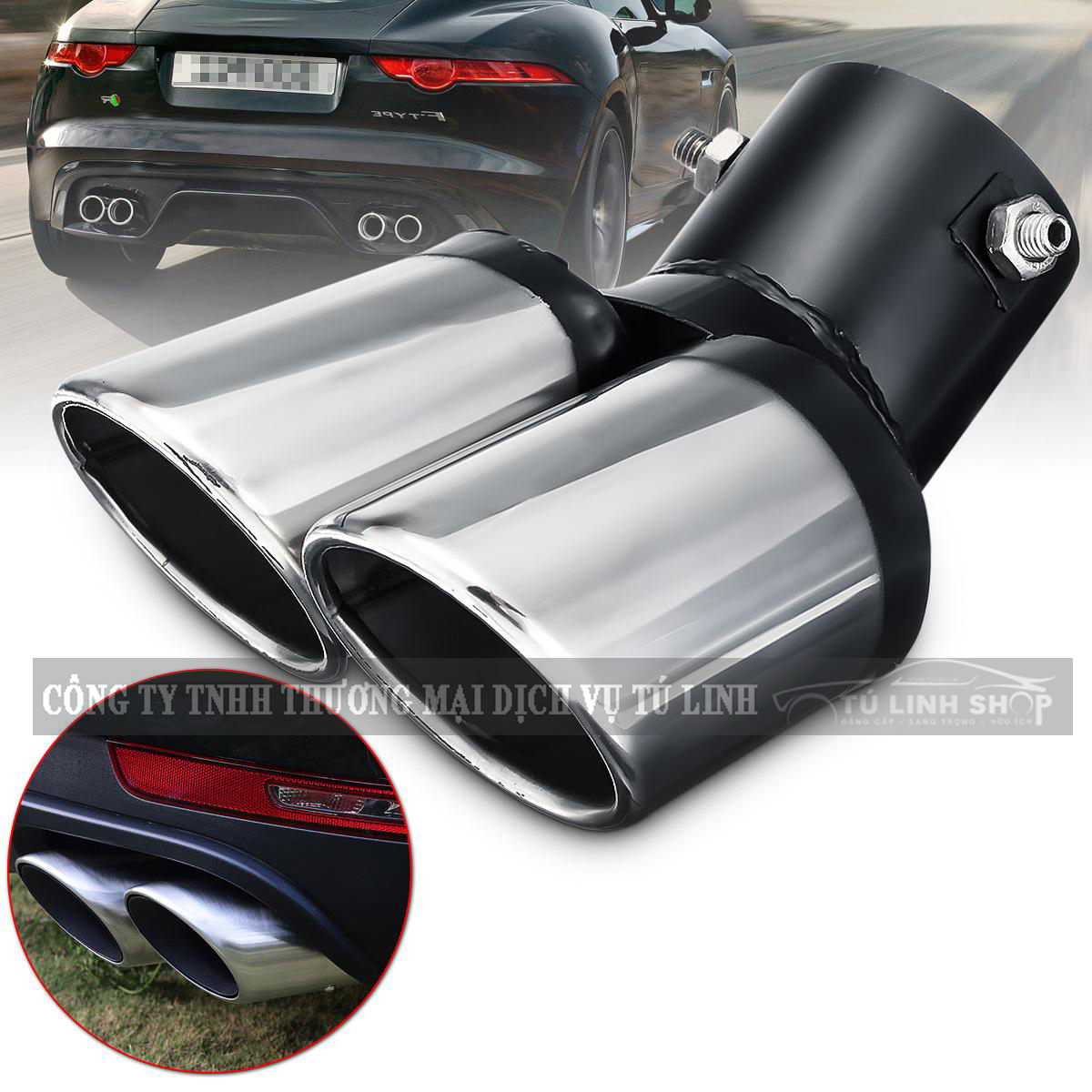 Chụp pô 1 hoặc 2 ống xả, cổ cong trang trí ô tô, kiểu dáng thể thao
