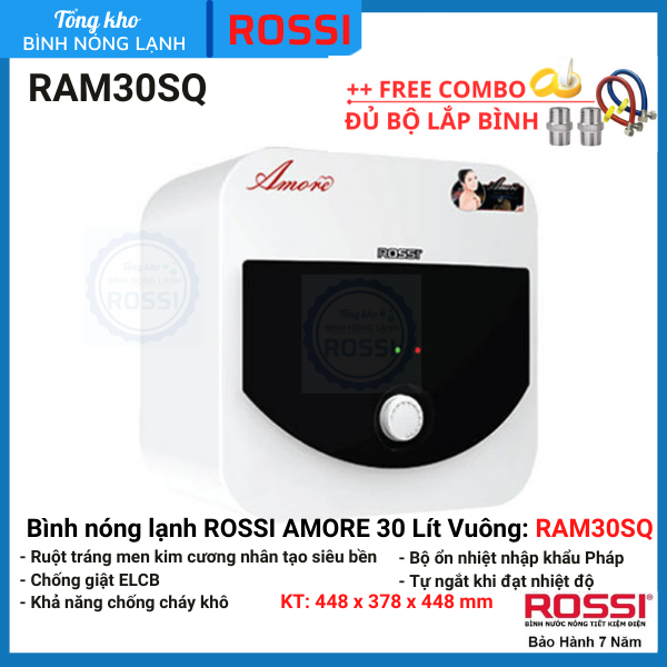 Bình nóng lạnh gián tiếp Rossi Amore 30 Lít Vuông, mã hiệu RA30SQ- bảo hành 7 năm, hàng chính hãngTân Á Đại Thành
