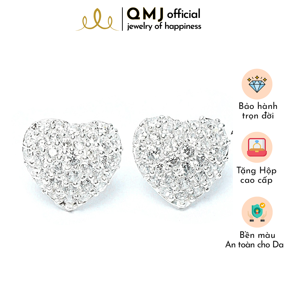 QMJ bông tai bạc 925 cao cấp nụ tim đá, dành cho mọi độ tuổi với thiết kế nạm đá, tinh xảo thể hiện được nét đẹp vốn có của nó - QKL2001